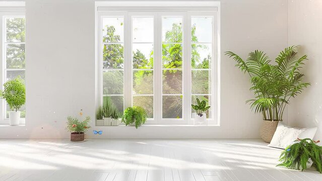 modern stylish empty room in white color. seamless looping overlay 4k virtual video animation background