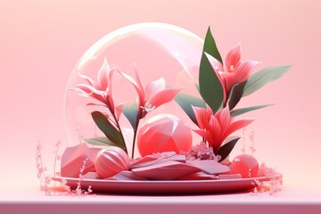 Pink Plate With Flowers on Table - Powered by Adobe