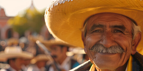 an old Mexican man with a mustache wearing a traditional  sombrero, generative AI - obrazy, fototapety, plakaty