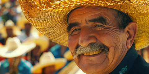 an old Mexican man with a mustache wearing a traditional  sombrero, generative AI