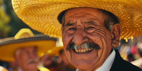 an old Mexican man with a mustache wearing a traditional  sombrero, generative AI