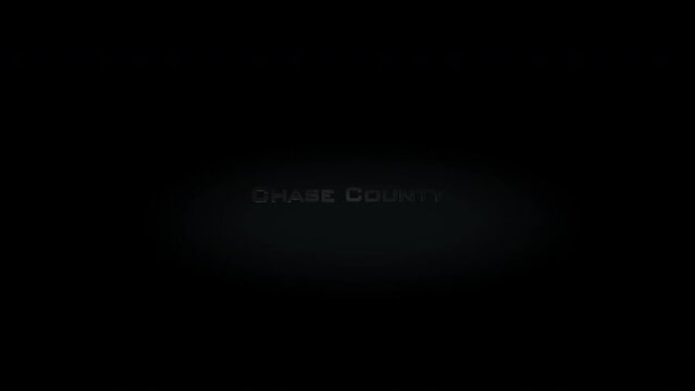 Chase County 3D title metal text on black alpha channel background