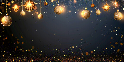 Fototapeta na wymiar Magical Golden Sparkle, Glowing Light Particles on a Festive Night Background