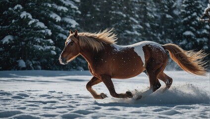 Obraz premium Horse running in the snow