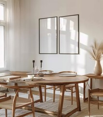 Frame Mockup Set in a Farmhouse Dining Room. Made with Generative AI Technology