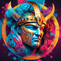 ancient god ares in multicolored graffiti style illustration
