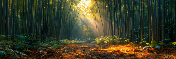 Tropical bamboo forest Bamboo forest landscape,
Solar is the energy that the world needsbecause it is natural energy - obrazy, fototapety, plakaty