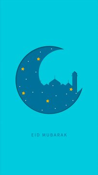 Eid Mubarak Crescent Moon Mosque And Star Motion Graphic