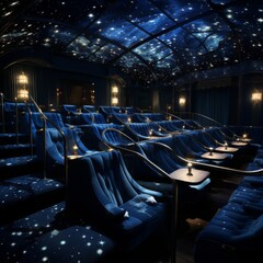 Movie Theater With Blue Seats and Starry Ceiling