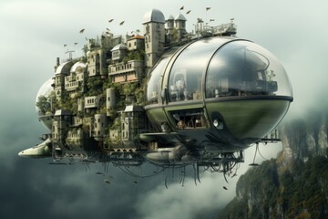 Futuristic Floating City in Ocean