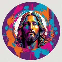 jesus christ in multicolored graffiti style illustration
