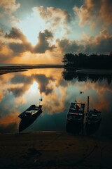 fishing boat at sunset