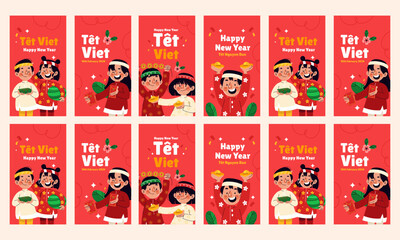happy tet vietnam vector illustration template flat design