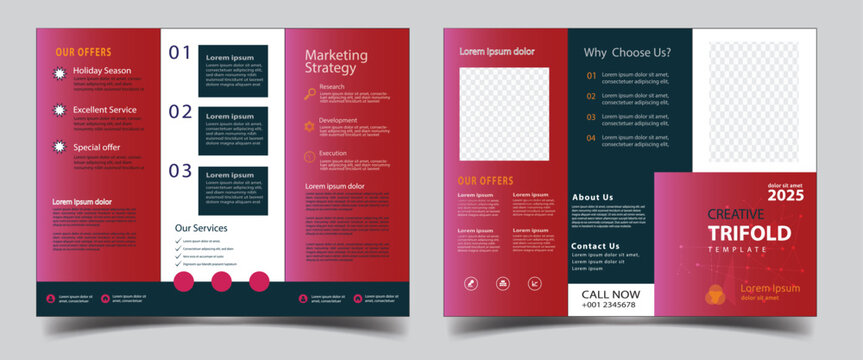 Tri fold Business Brochure Template Layout. Corporate Design Leaflet with Replaceable Image Shape. colorful Template triple folding brochure printing 