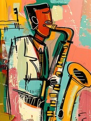 Jazz trumpet player expressive blocks  illustration made with Generative AI
