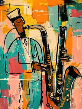 Jazz trumpet player expressive blocks  illustration made with Generative AI