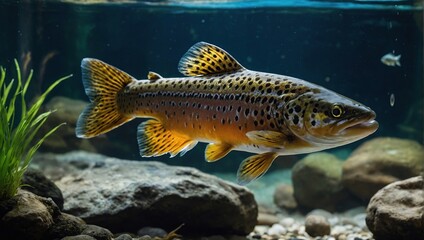 Fototapeta premium The Brown trout (Salmo trutta fario) in the aquarium