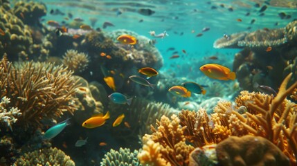 In the second image various types of fish are swimming a the corals highlighting the diverse ecosystem of a healthy reef.
