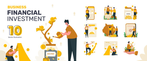 Business financial investment saving money illustration set