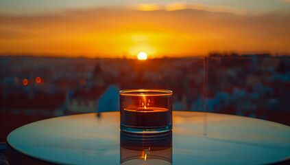 Sunset drinks with a view, capturing the essence of relaxation and luxury in a beautiful setting - obrazy, fototapety, plakaty