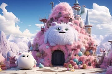 Pink Castle With Fluffy Animals