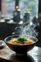 Oil painting style with bowl of Korean noodle ramen with smoking steaming , Artwork for wall art, digital, printable wall art and home decor - obrazy, fototapety, plakaty