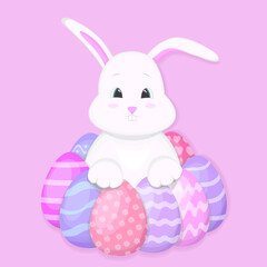 A rabbit with eggs around it. Happy Easter. Easter vector illustration