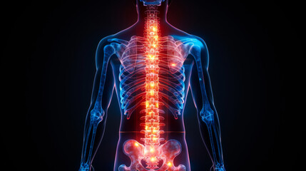 A blue skeleton with red glowing bones. The skeleton is in a pose that looks like it is in pain