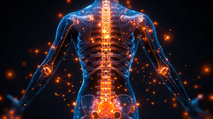 A blue skeleton with red glowing bones. The skeleton is in a pose that looks like it is in pain