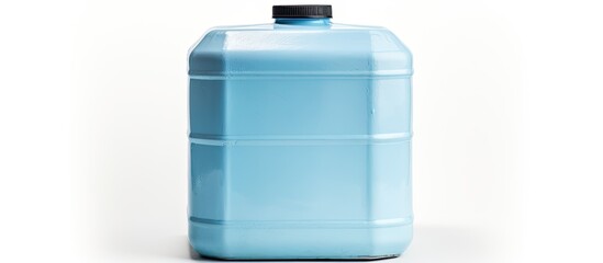 This image features a close-up view of a plastic container in blue color with a matching black lid. The container is designed for storing various items.