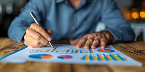 A businessman studying charts to drive profitable market strategies for business growth. Concept Business Growth, Market Strategies, Chart Analysis, Profit Maximization, Businessman Portrait