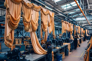 Fotobehang Industrial textile manufacturing, highlighting machinery and fabric production in a factory setting © Jannat