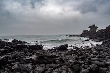 Dragon Head Rock dark or Yongduam of Jeju Island South Korea