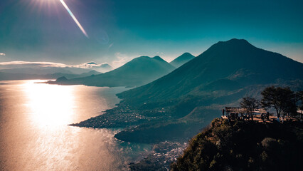 volcano Toliman and San Pedro from indian's nose, Lake Atitlan, Guatemala