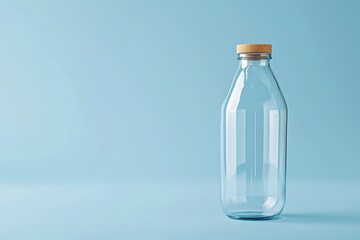 Blank glass bottle mockup on blue background for mockup.