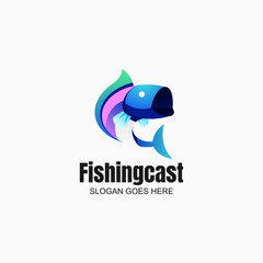 Vector Logo Illustration Fishing Gradient Colorful Style