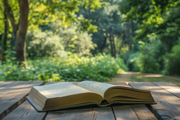 Open book on outdoor wooden table Stock Picture --ar 3:2 --style raw Job ID: 476946ca-1a81-4ed5-9806-b0626d781186