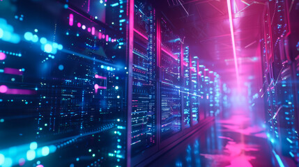Futuristic Data center. Big Data analytics platform. Quantum processor in the global computer network