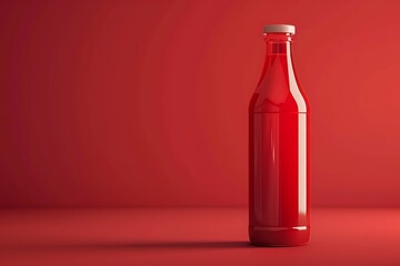 Blank glass bottle mockup on red background for mockup. - obrazy, fototapety, plakaty