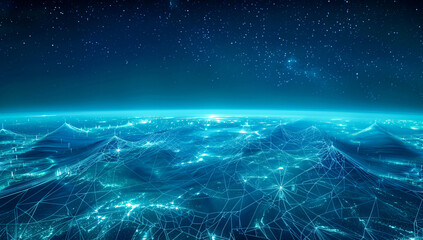The Earth in space, highlighting global communication and technology networks enveloping the planet