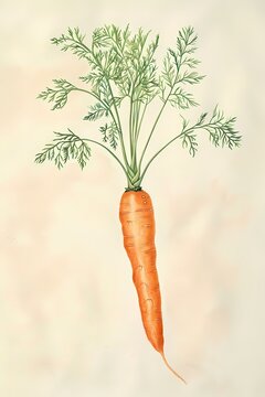 Carrot with leaves  in colored pencil drawing style, vegetable art, Artwork for wall art illustration and home decor, digital printable wall art, wallpaper