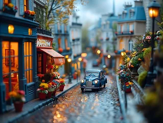 Keuken spatwand met foto Paris street with windows, houses, and flowers with tilt-shifted miniature effect © Brian Carter