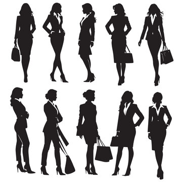 Clipart of business woman silhouette black in white vector image