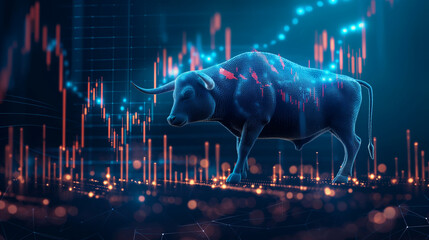 Bull market Investment chance. investor should to trade more than normal situation to make more capital gain or profit. - obrazy, fototapety, plakaty