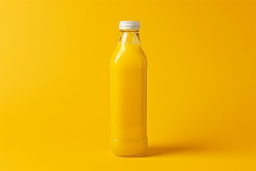 Blank glass bottle mockup on yellow background for mockup.