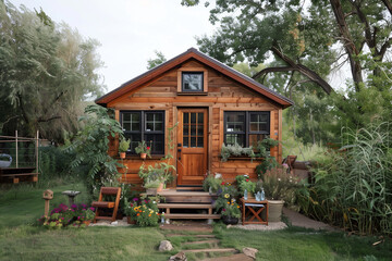 Fototapeta na wymiar Cute Tiny Home, Wooden TIny House