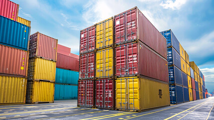 Fototapeta premium Container terminal, industrial cargo transport, harbor logistics and freight
