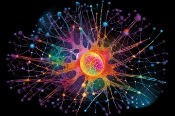 Obraz premium Design a captivating connectome representation: a vibrant, glowing orb or complex geometric structure serves as the central focus, radiating energy to symbolize the brain's importance. 