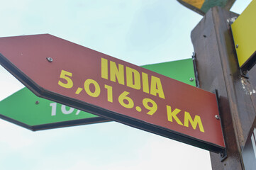 Close-up shots of directional signs pointing towards the enchanting destinations of the India