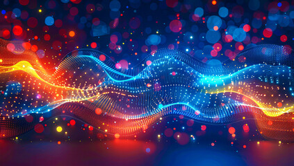Vibrant Flow of Energy, Abstract Wave Background with Glowing Particles